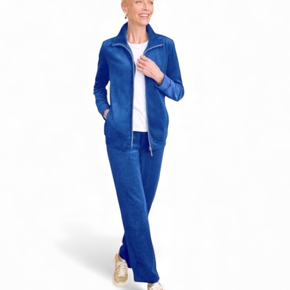 Drapers & Damons Pants - Vintage Tracksuit Pantsuit DRAPER’S & DAMON’S Velour Blue Medium Balletcore